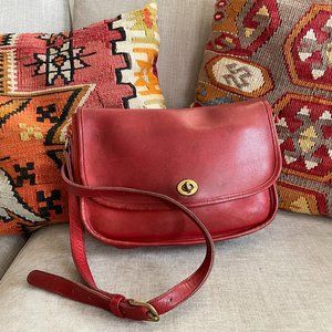 Vintage Coach Legacy Red Leather Crossbody Bag with Brass Hardware